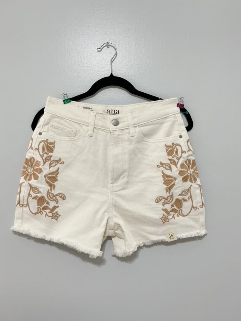 a.n.a Cream Denim Shorts with Tan Floral Embroidery